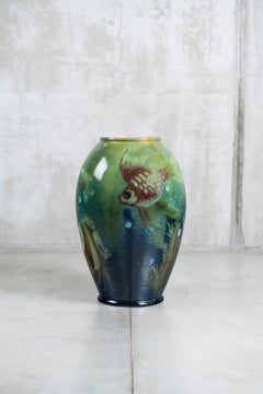 Enamel Ceramic Flower Vase by Fabbri Davide for La Salamandra, Perugia, Italy
