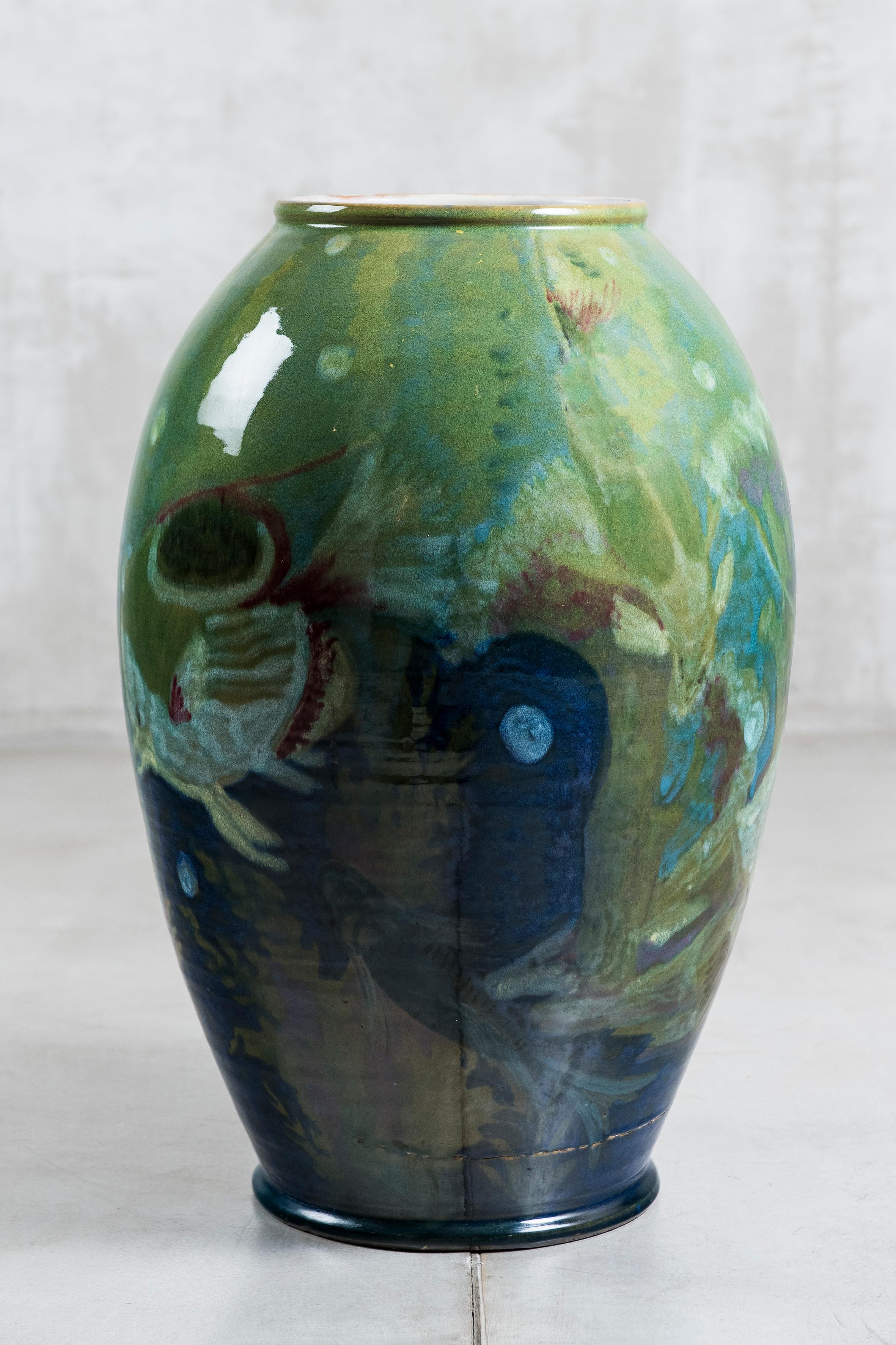 Mid-Century Modern Enamel Ceramic Flower Vase by Fabbri Davide for La Salamandra, Perugia, Italy For Sale