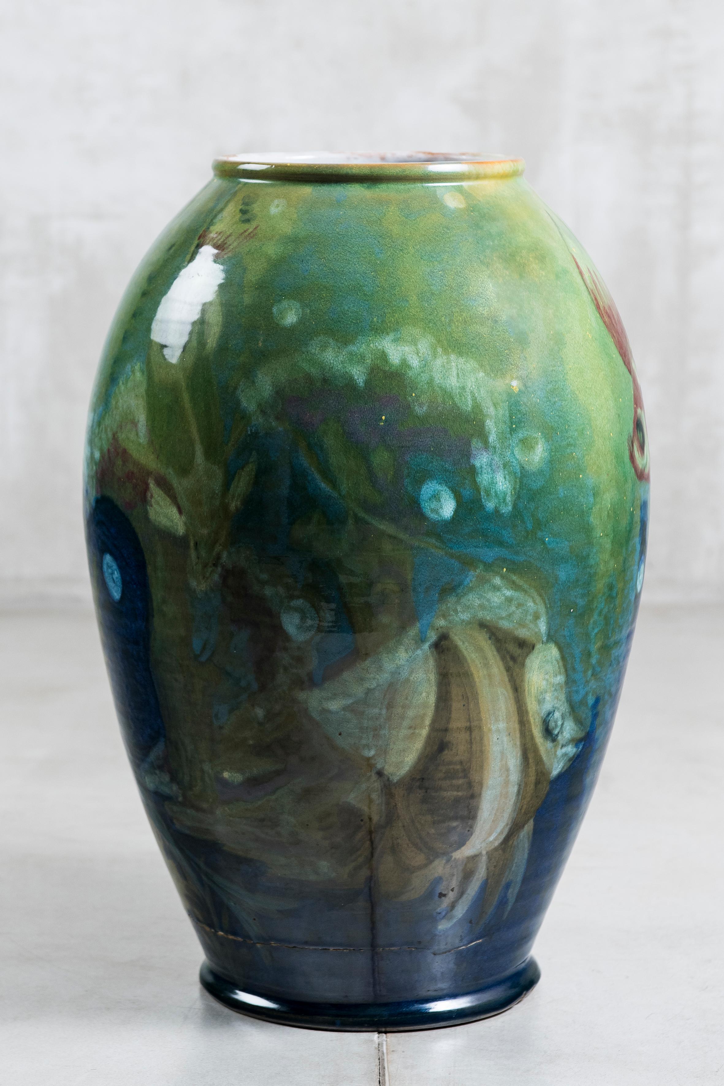 Italian Enamel Ceramic Flower Vase by Fabbri Davide for La Salamandra, Perugia, Italy For Sale