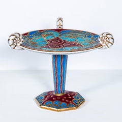 Enamel Ceramic Fruit Stand Signed Emaux de Longwy, Art Deco Period, France