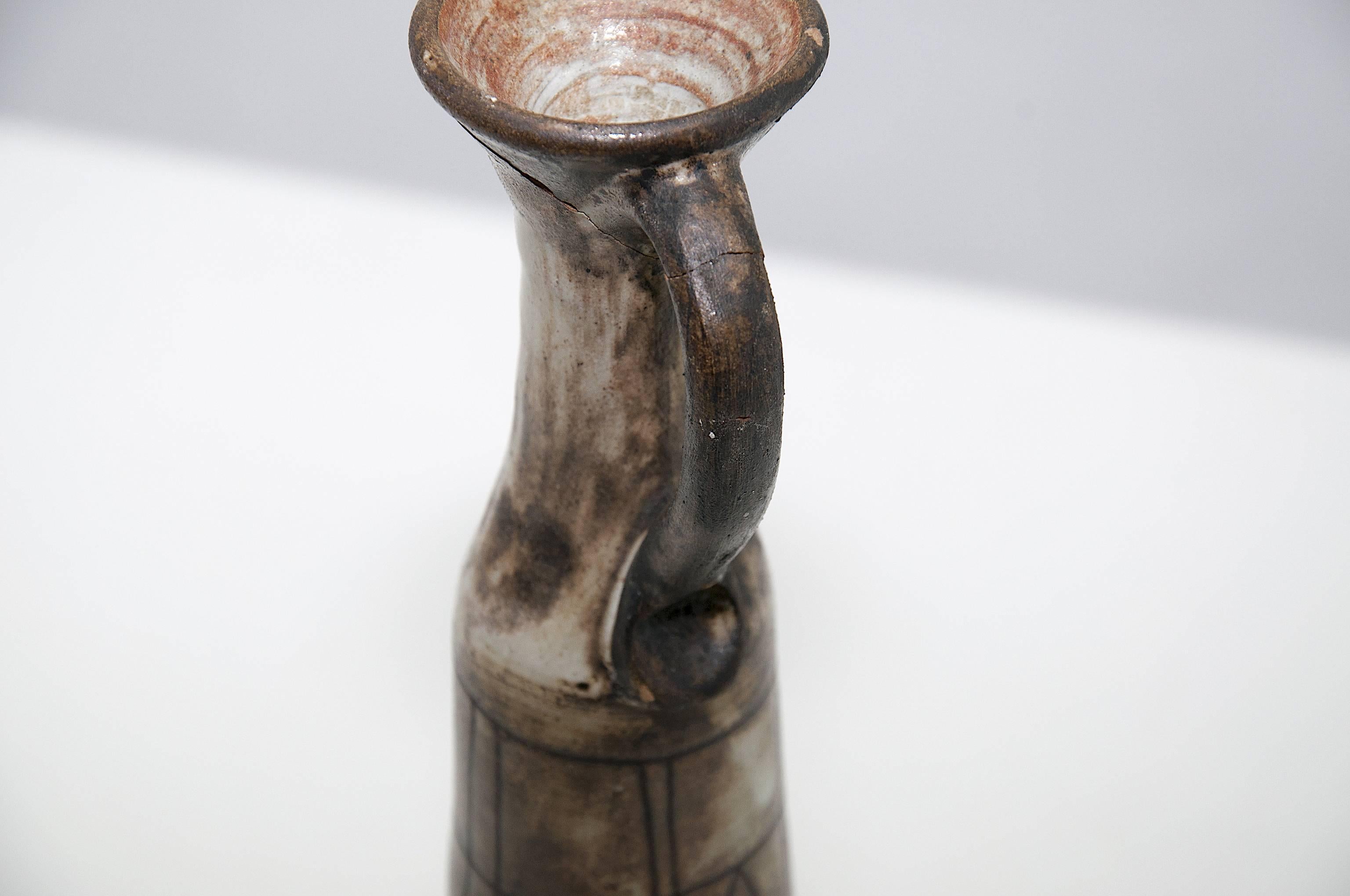 Mid-Century Modern Enamel Ceramic Midcentury Vase by Jaques Pouchain for Atelier Dieulefit, Brown