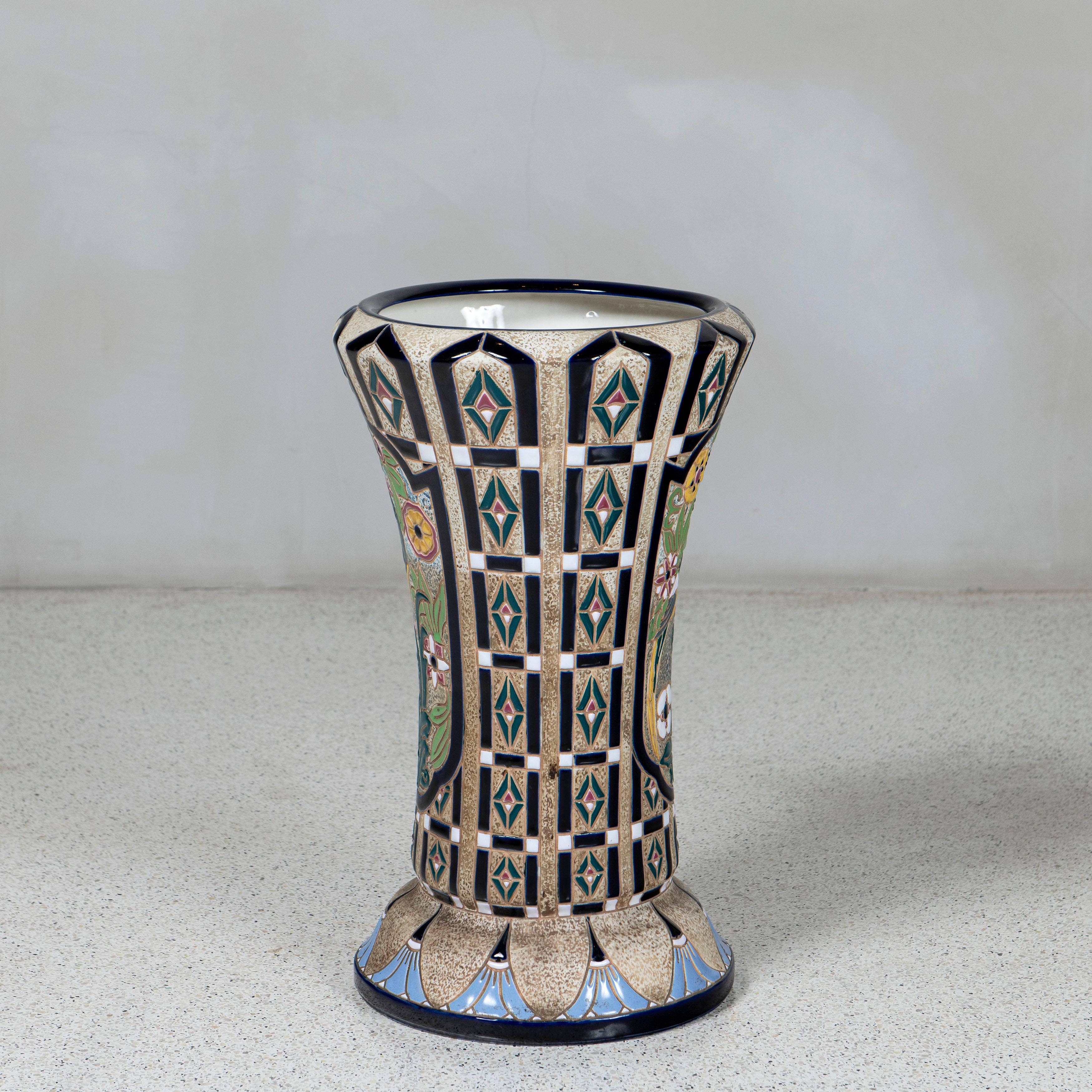 Art Deco Enamel Ceramic Vase Signed Amphora, Austria, circa 1920 For Sale