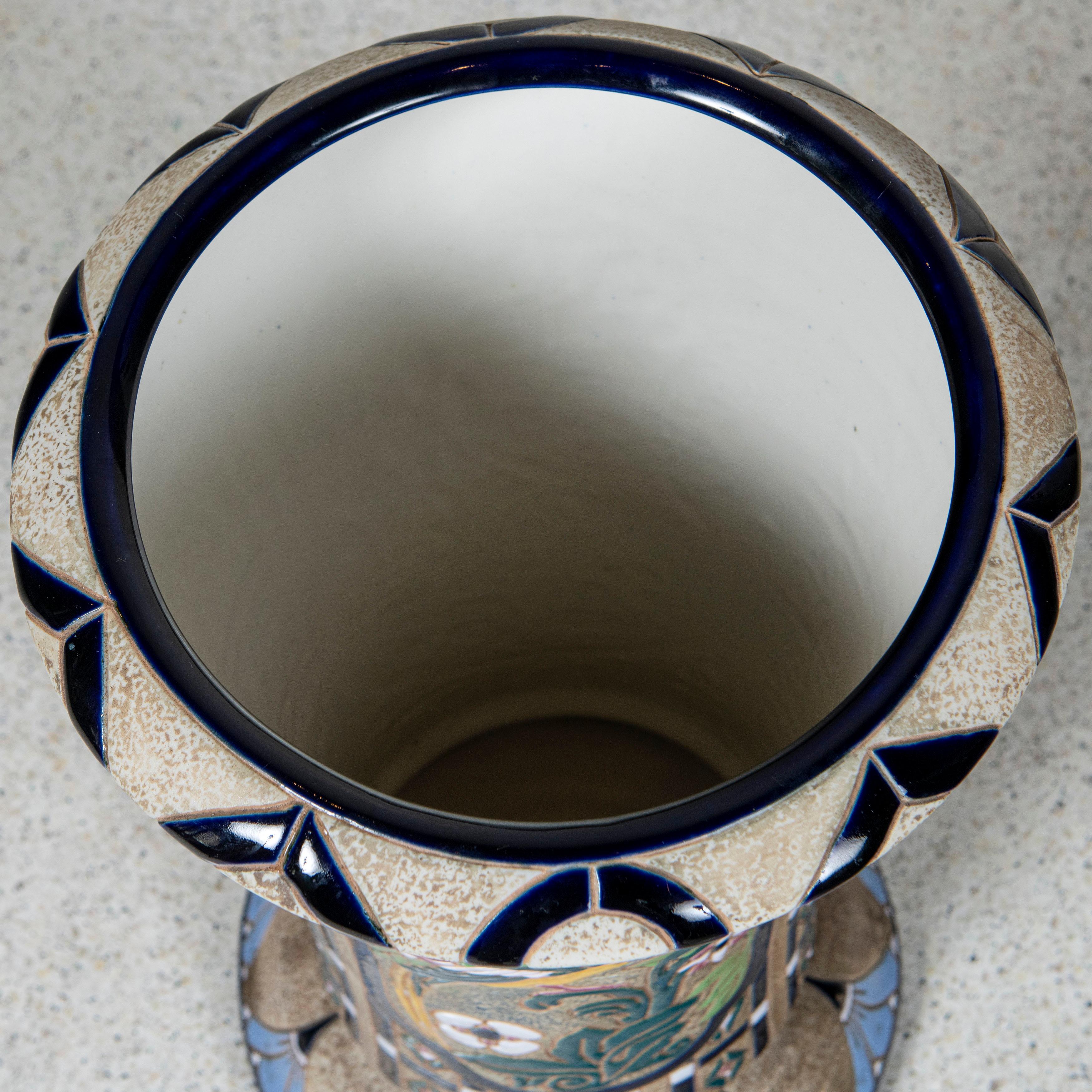 Austrian Enamel Ceramic Vase Signed Amphora, Austria, circa 1920 For Sale