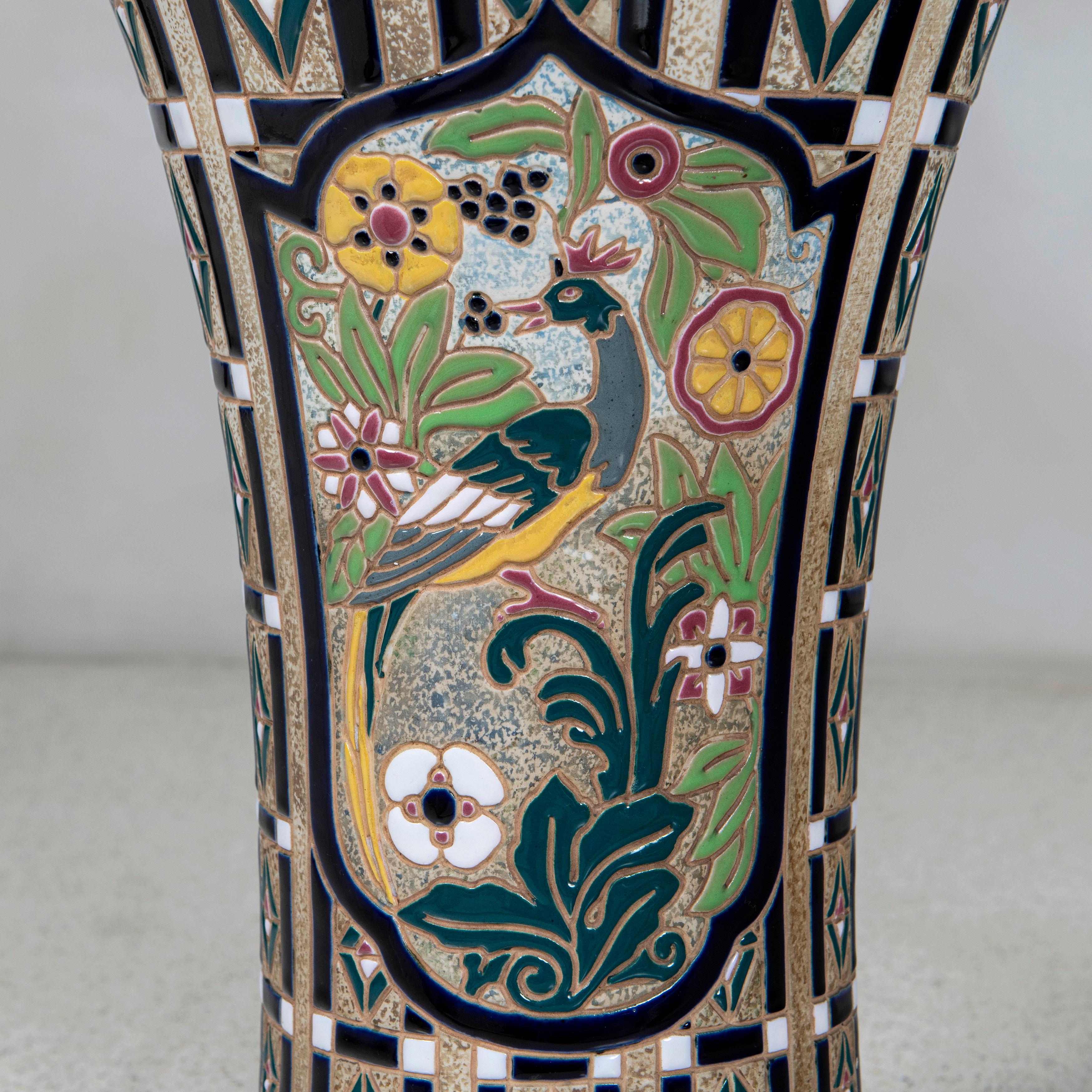 Enameled Enamel Ceramic Vase Signed Amphora, Austria, circa 1920 For Sale