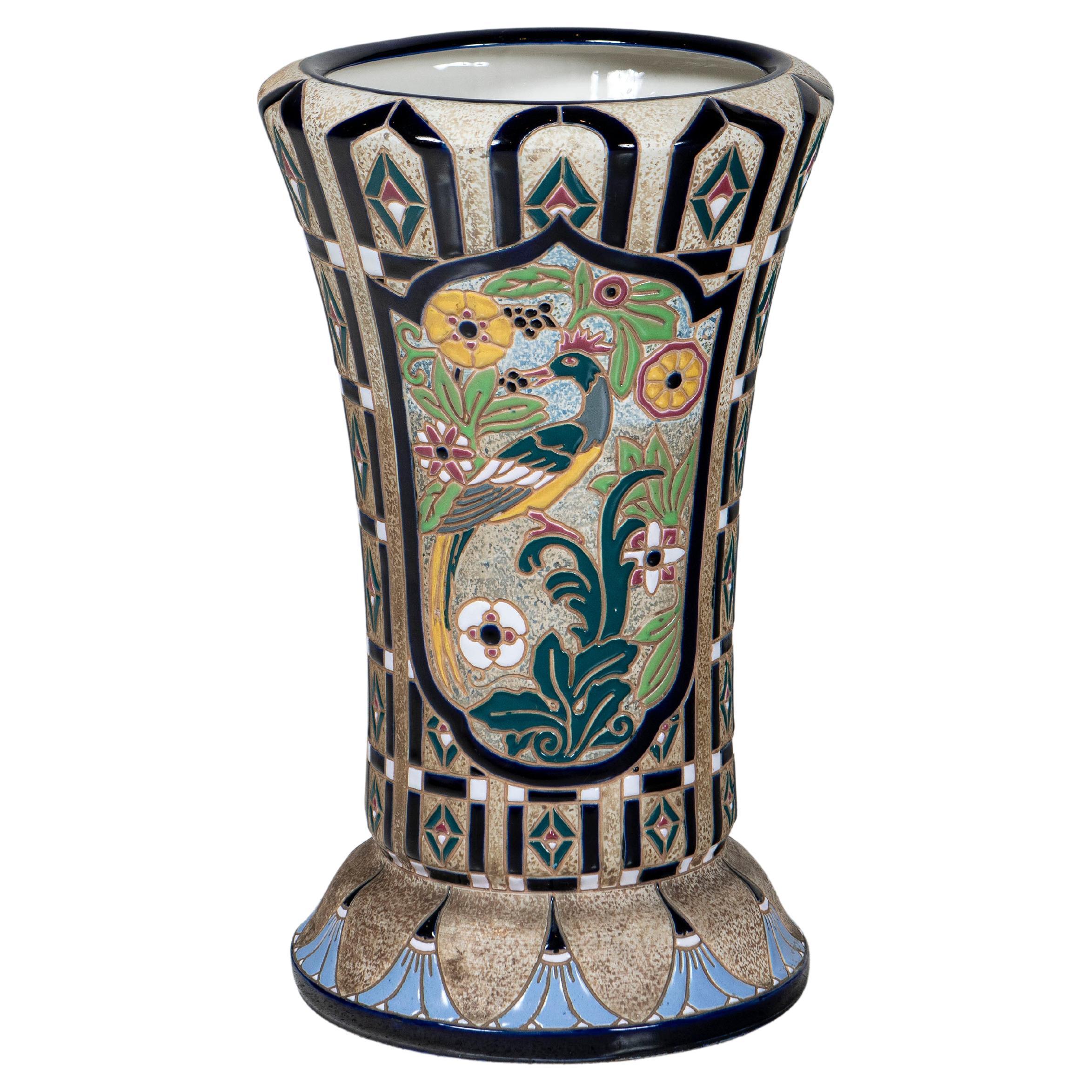 Enamel Ceramic Vase Signed Amphora, Austria, circa 1920