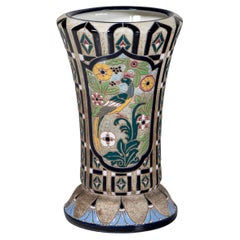 Enamel Ceramic Vase Signed Amphora, Austria, circa 1920