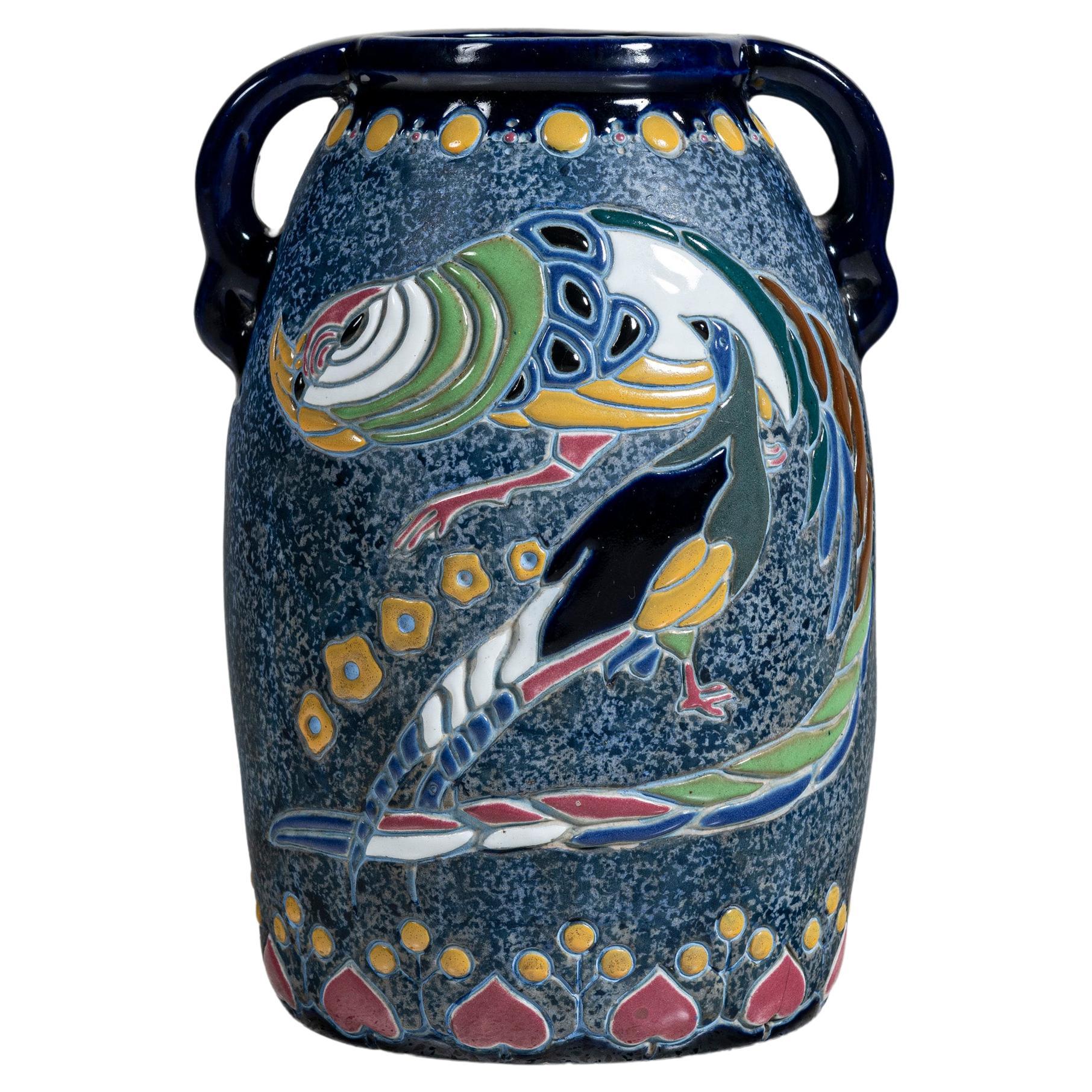 Enamel Ceramic Vase Signed Amphora, Austria, circa 1920. For Sale
