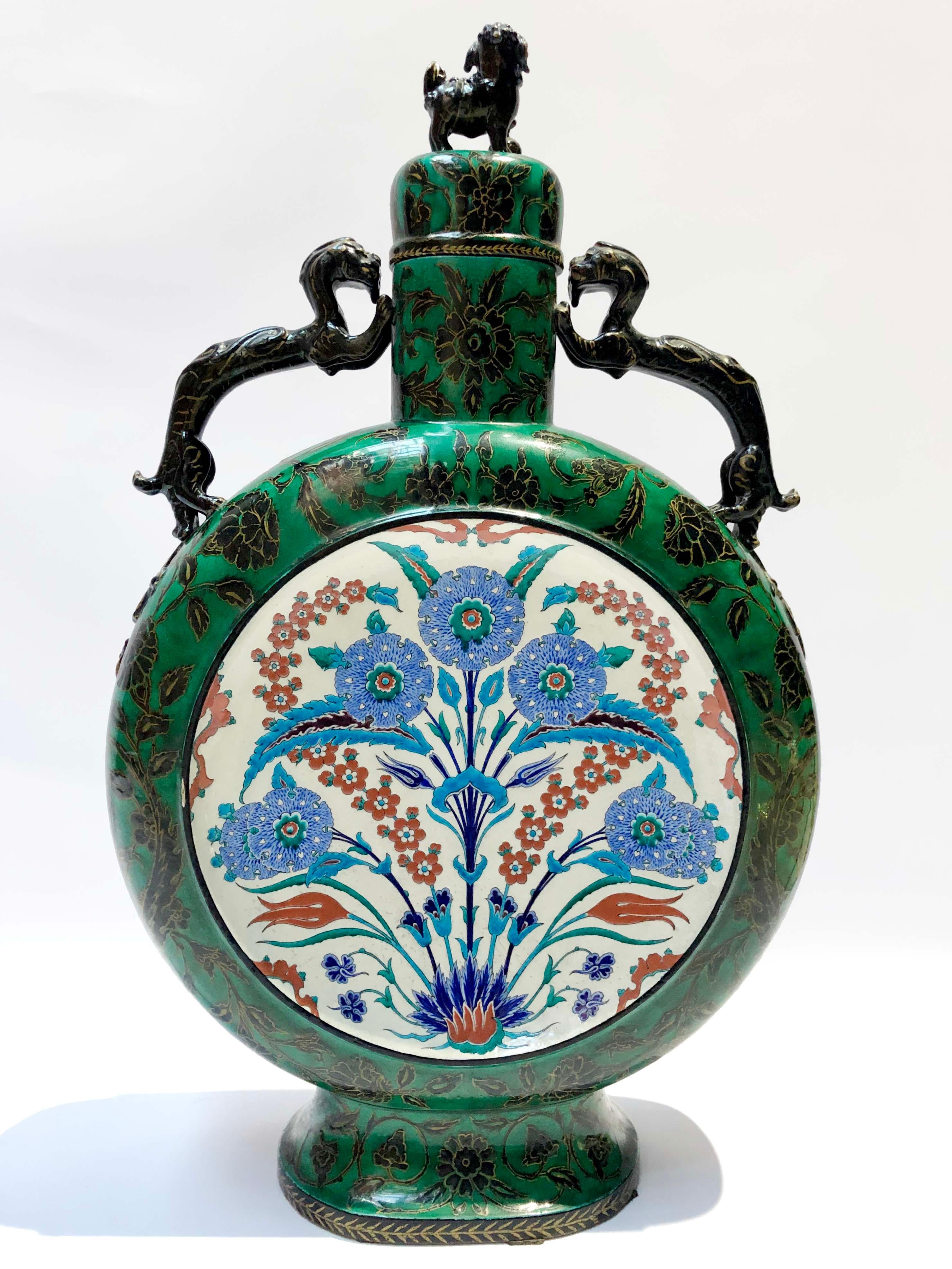 French Enamel Ceramic Vase Signed Eugène Victor Collinot Toujours, France, circa 1870 For Sale