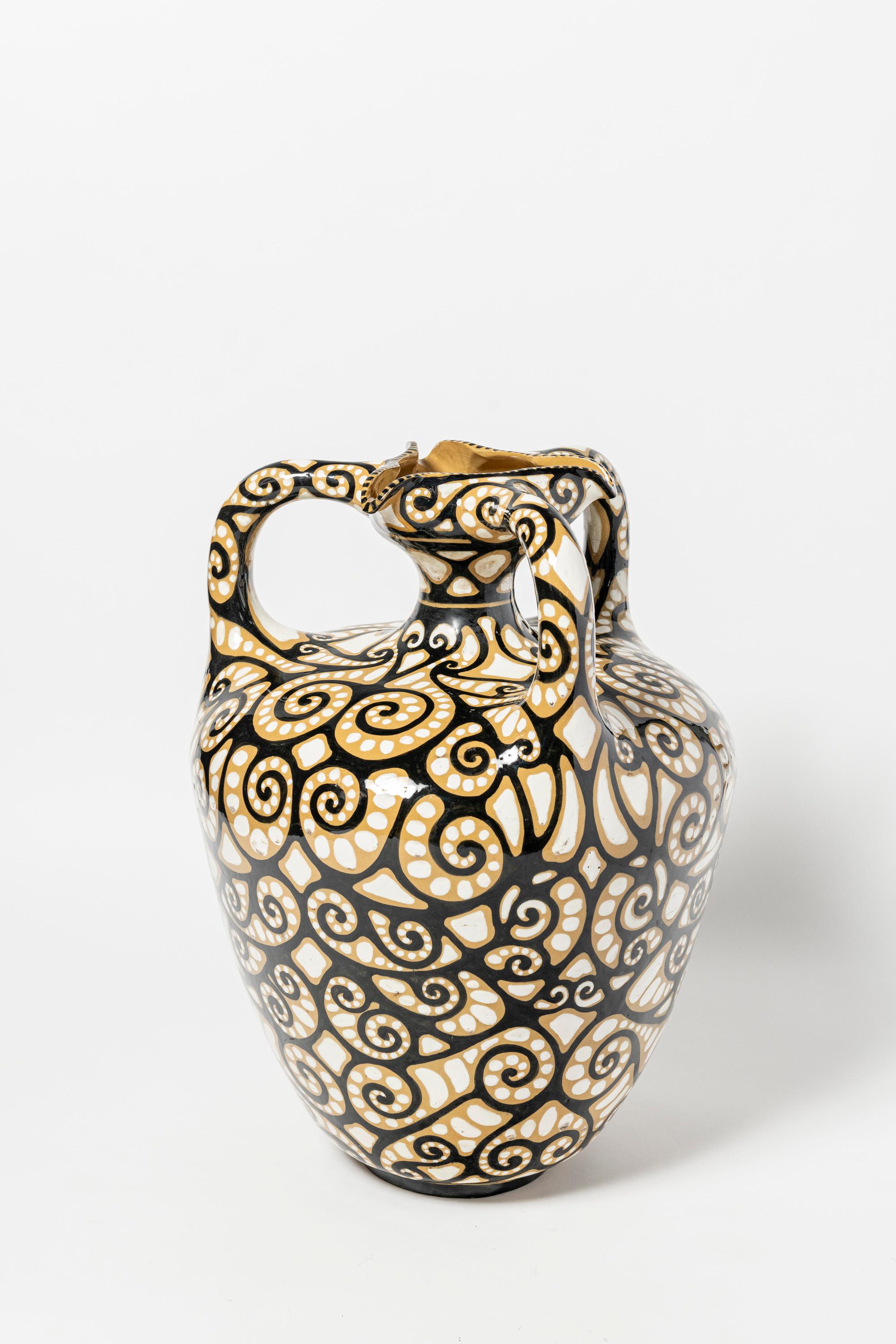 Argentine Enamel Ceramic Vase Signed V. Cavalieri, Argentina, circa 1940. For Sale