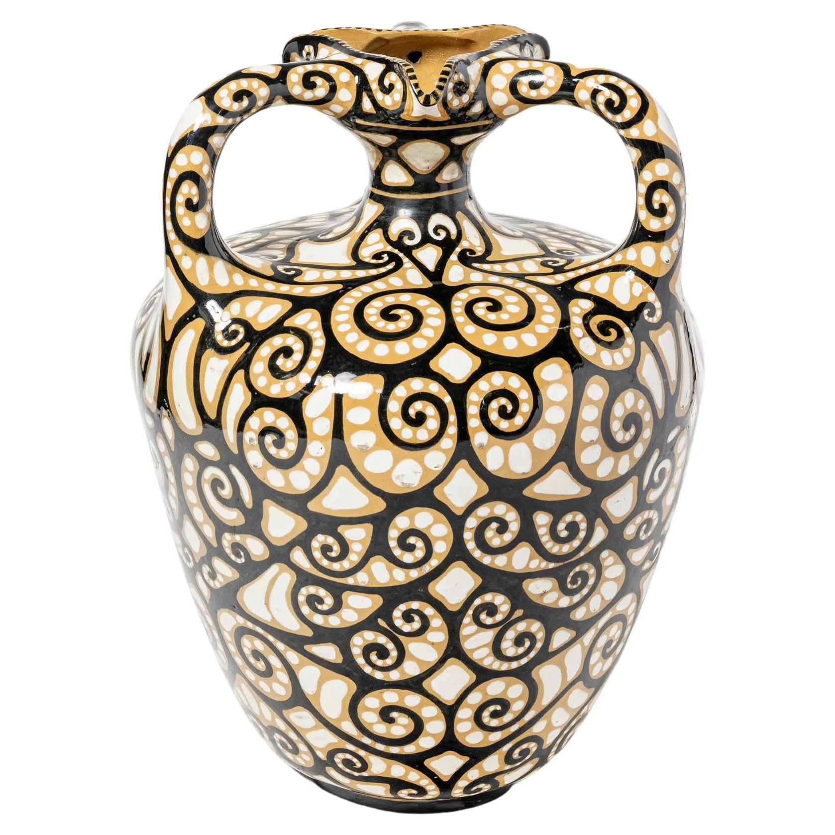 Enamel Ceramic Vase Signed V. Cavalieri, Argentina, circa 1940.