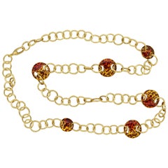 Enamel Cheetah Gold Hoop Link Necklace