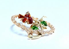 Enamel Chirping Bird Brooch Pin 14kt