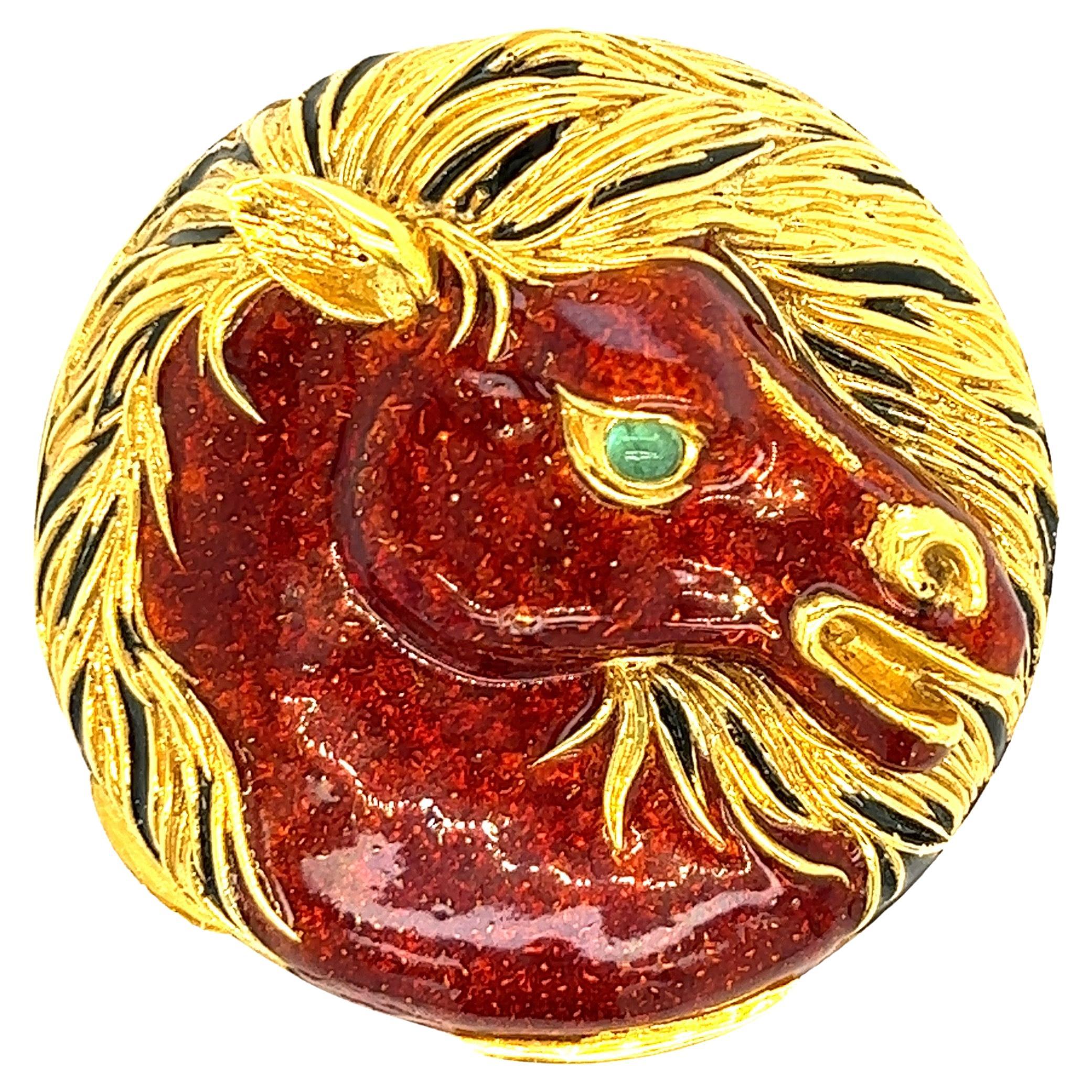 Enamel Chrysoprase Horse Compact Case