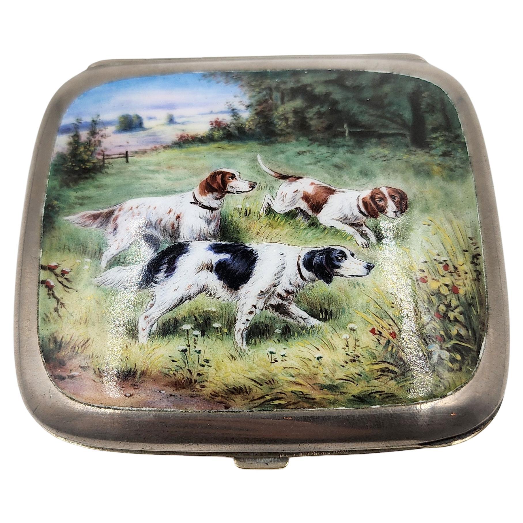 Etui à cigarettes en émail avec design de chien de chasse