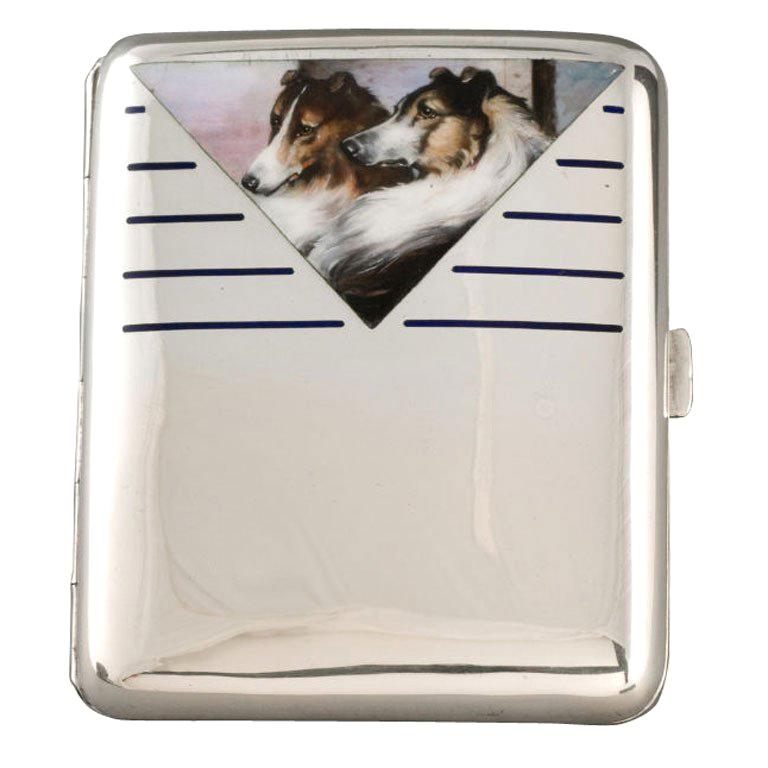 Enamel Cigarette Case with Two Collies