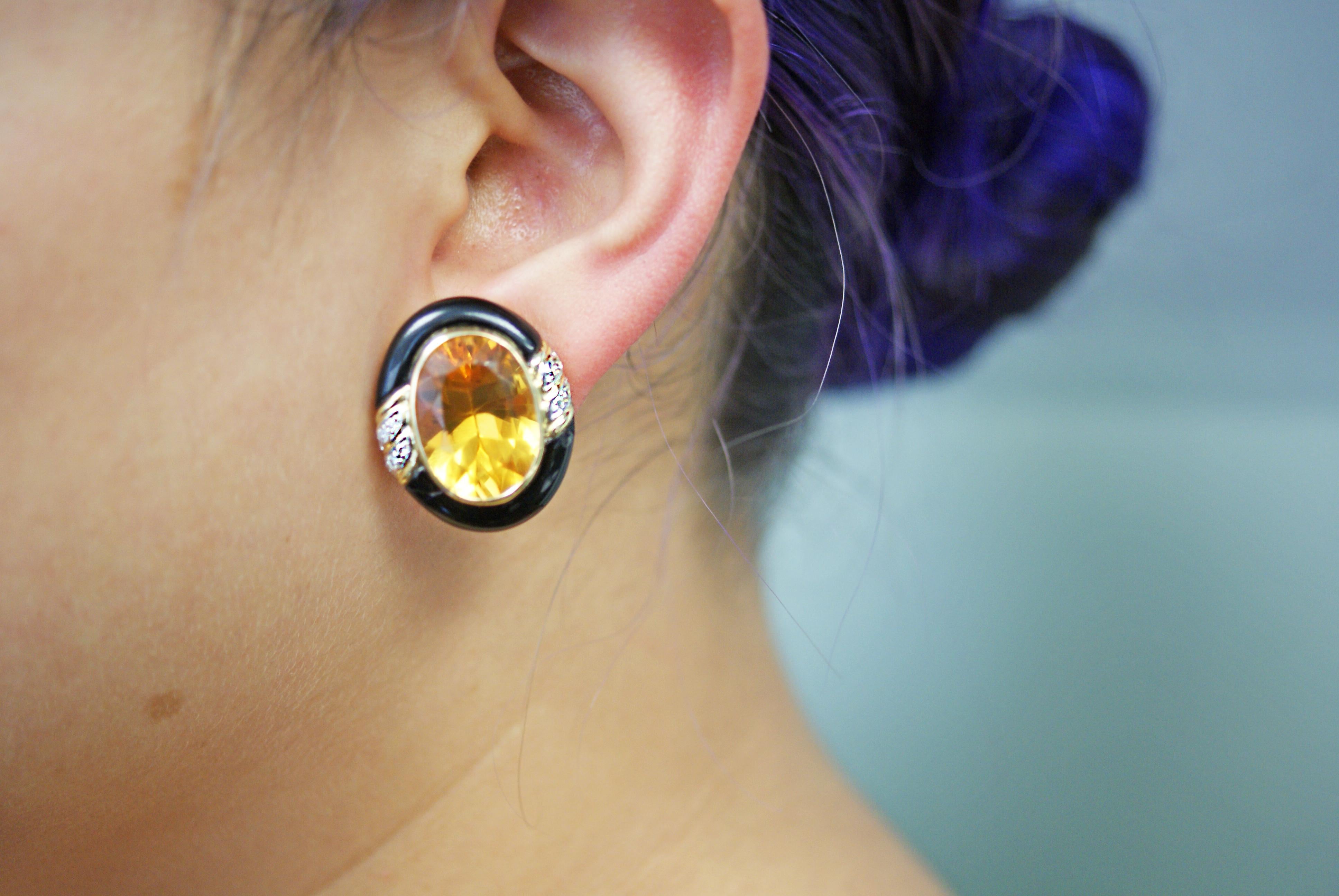 Emaille Citrin Diamant 18 Karat Gold Ohrringe im Zustand „Hervorragend“ im Angebot in New York, NY