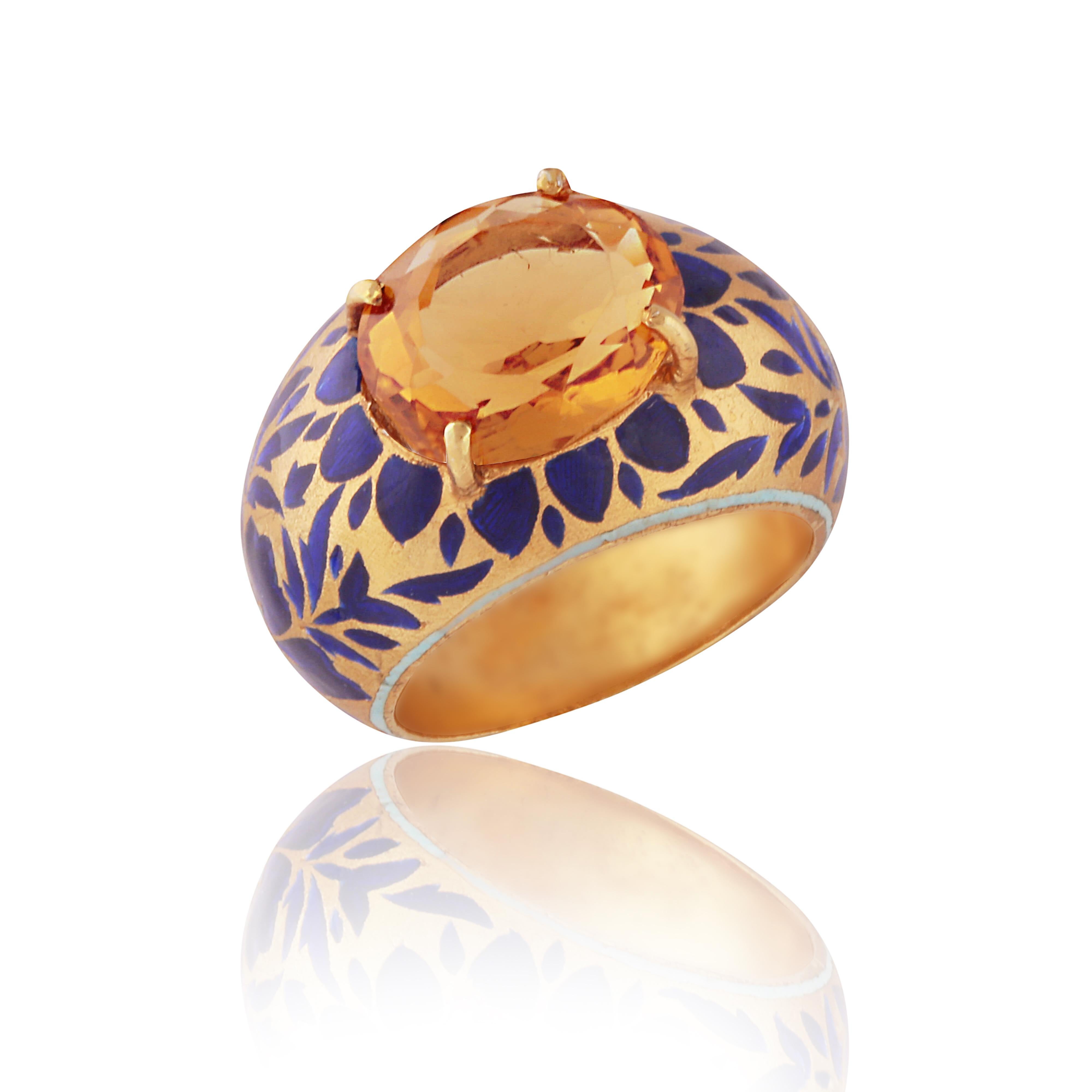One of our most special and favourite pieces ever! A real treasure ; heirloom; work of art….

Using the ancient technique of traditional enamel work. The detail on this ring is so beautifully drawn, painted and inlaid.

Set with a centre citrine