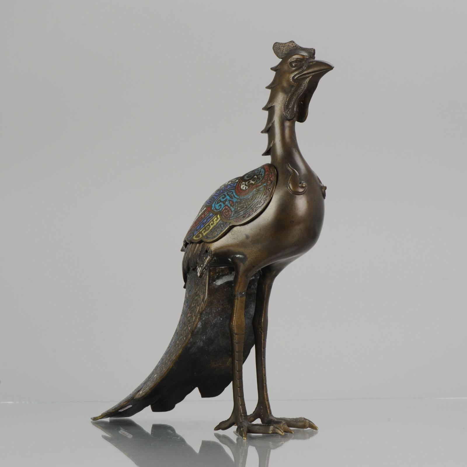 Ming Enamel Cloisonné Censer Shape of a Fenghuang Ho Ho Bird, Japan, Edo or Later