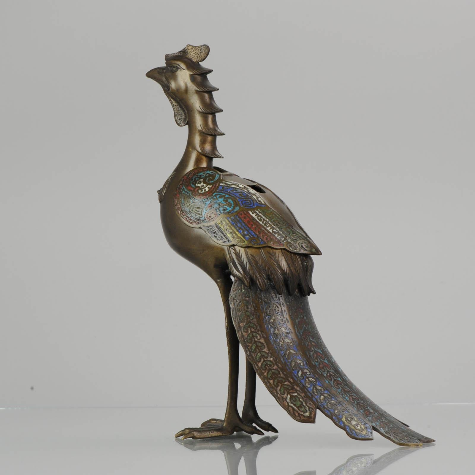 19th Century Enamel Cloisonné Censer Shape of a Fenghuang Ho Ho Bird, Japan, Edo or Later