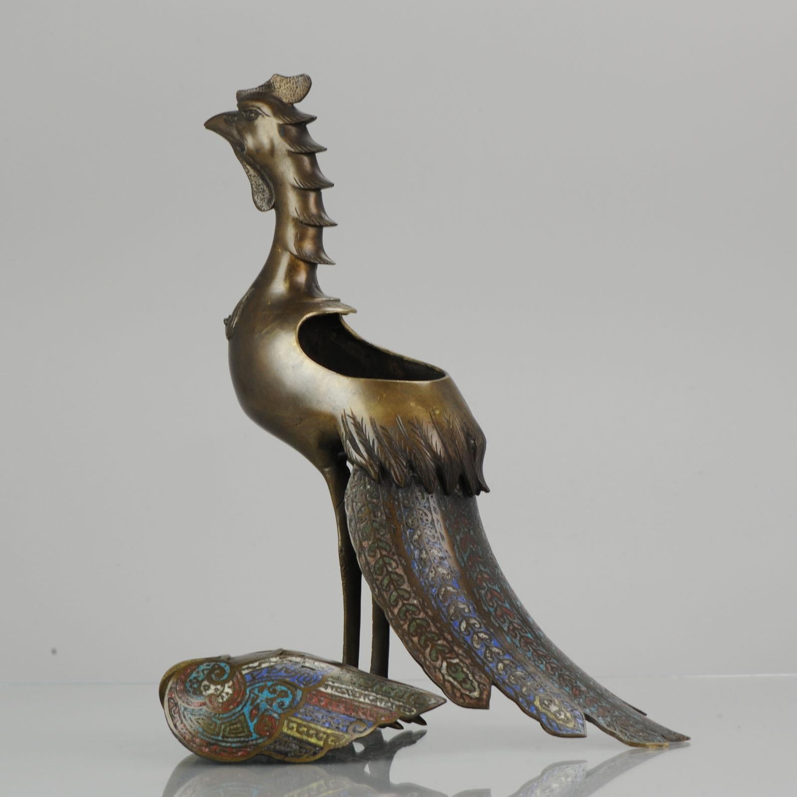 Bronze Enamel Cloisonné Censer Shape of a Fenghuang Ho Ho Bird, Japan, Edo or Later