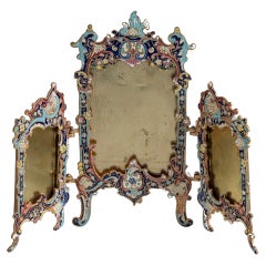 Antique Enamel cloissoné and gilt bronze picture frame. France, late 19th century.