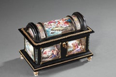 Enamel Coffer with Mythological Scenes Signed Klein in Paris, 19th Century