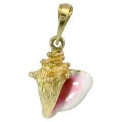 Enamel Conch Shell Charm Pendant 14K Yellow Gold 3D