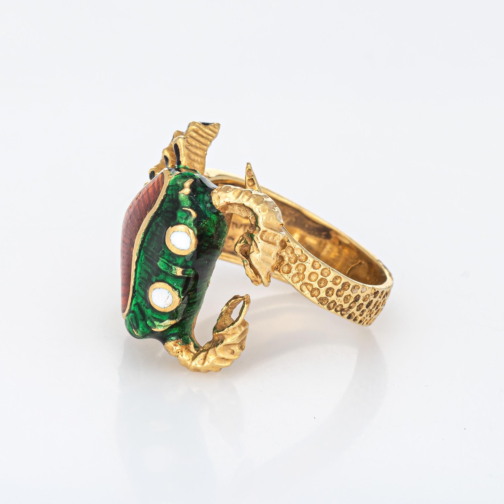 Women's Enamel Crab Ring Vintage 18k Yellow Gold Cancer Zodiac Sign Jewellery