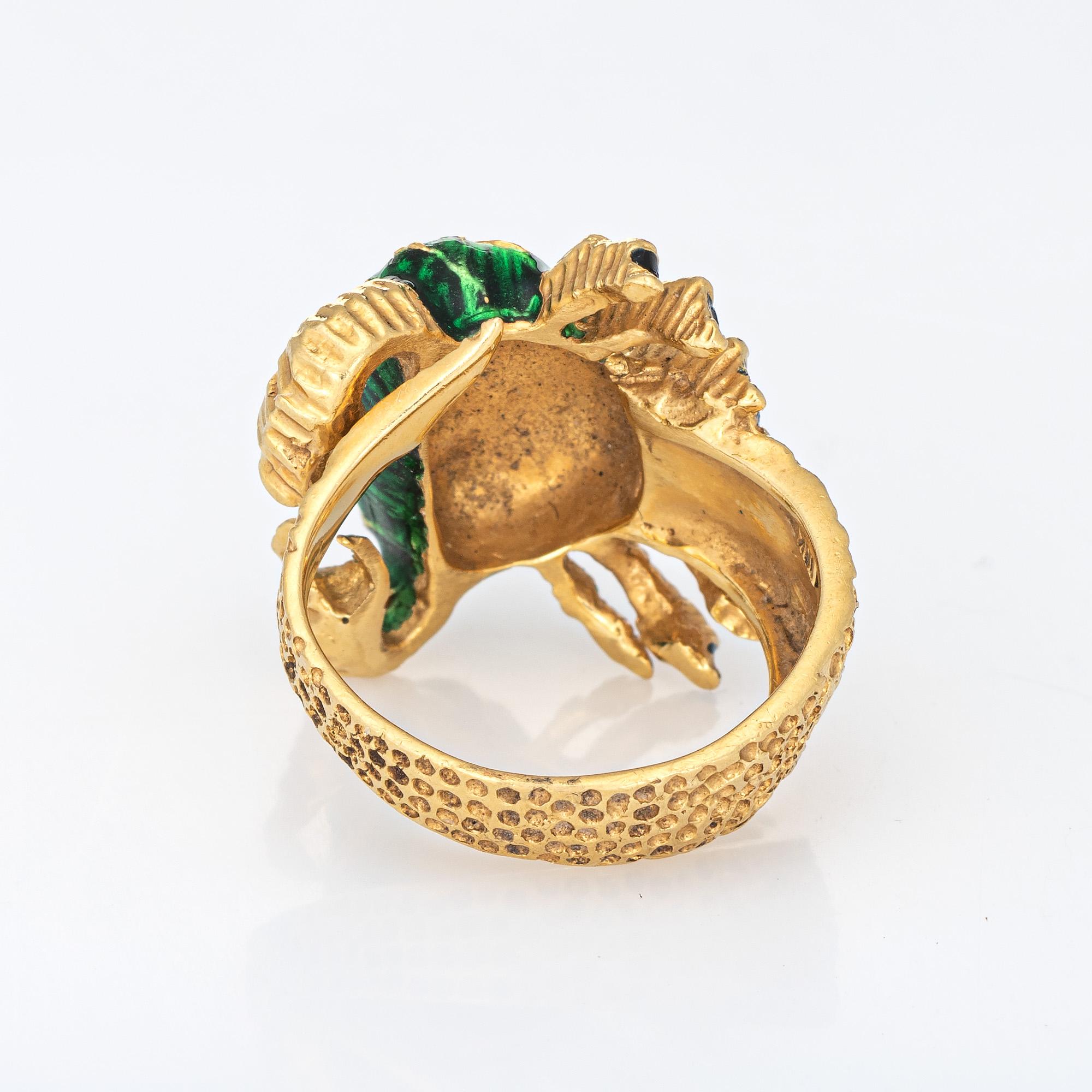 Enamel Crab Ring Vintage 18k Yellow Gold Cancer Zodiac Sign Jewellery 1