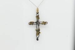 Vintage Enamel Cross 18 Karat Yellow Gold Sterling Silver & Sapphire Gemstone