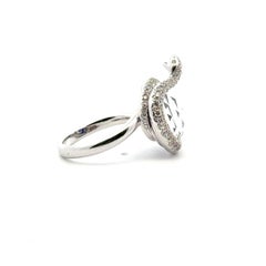 Enamel Crystal Diamond Classic White 18K Gold Ring For Her