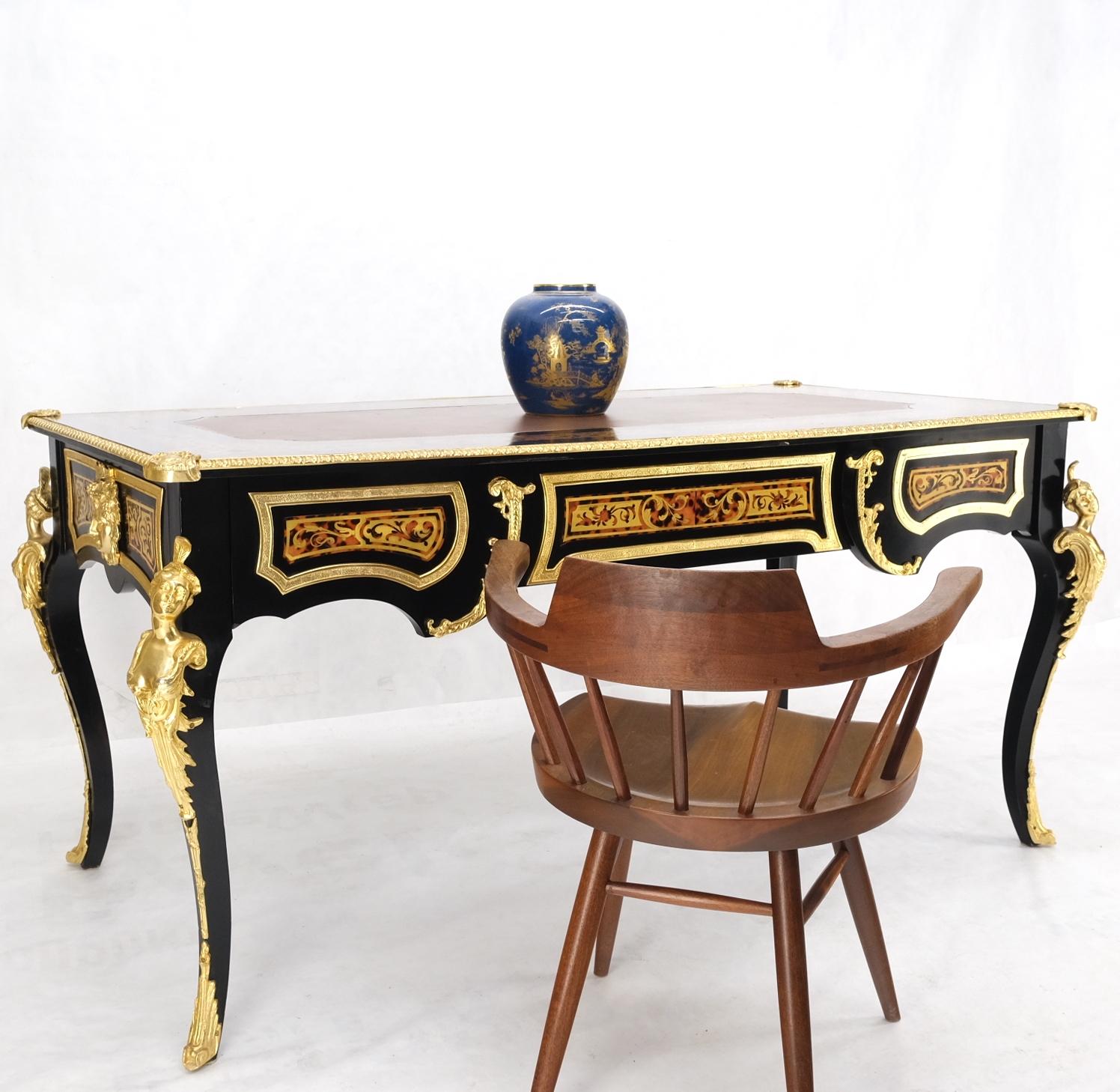 Enamel decorated French Louis Revival Ormolu mounted Bureau plat partner desk table console mint
 Both sides symmetrical, yet one side has ability to open.