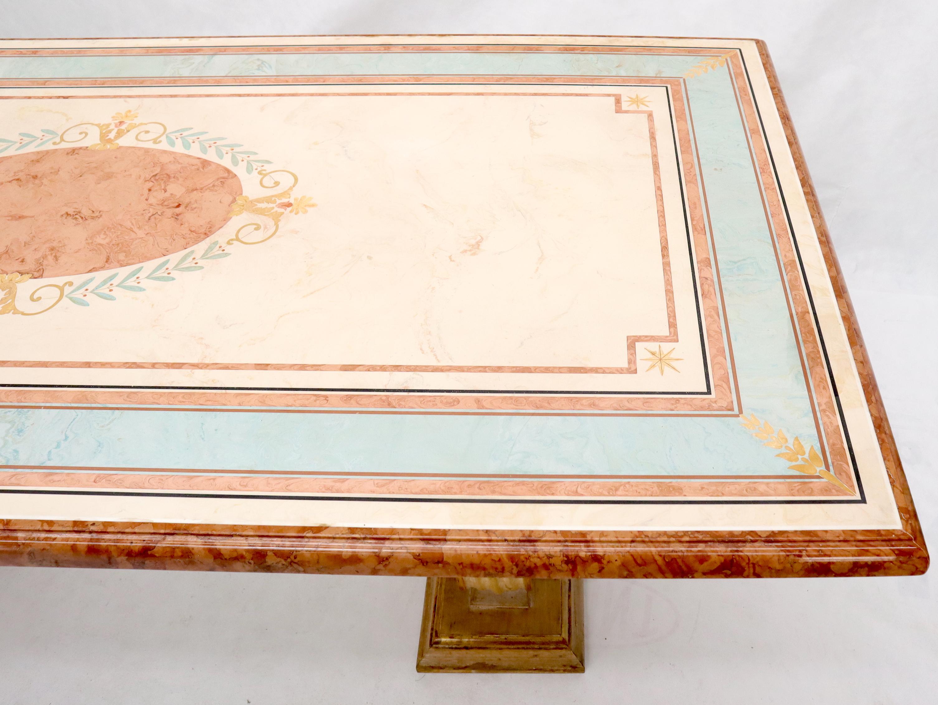 20th Century Enamel Decorated Marble Top Dining Table on Carved Gold Lyre Shape Pedestals For Sale