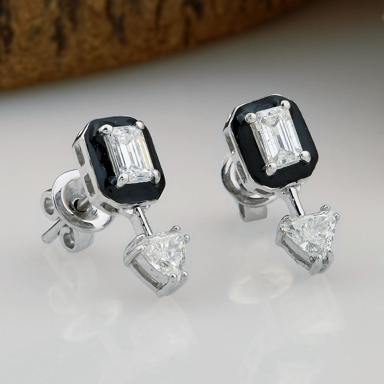 Modern Enamel Diamond 14 Karat Gold Stud Earrings For Sale