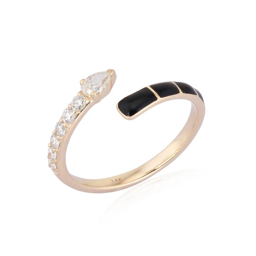 For Sale:  Enamel Diamond 14K Yellow Gold Open Wrap Ring 4