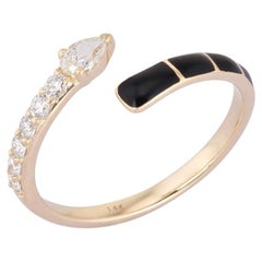 Enamel Diamond 14K Yellow Gold Open Wrap Ring