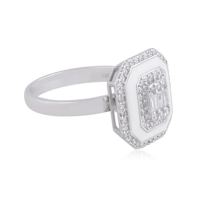 Octagon Cut Enamel Diamond 18 Karat Gold Ring For Sale