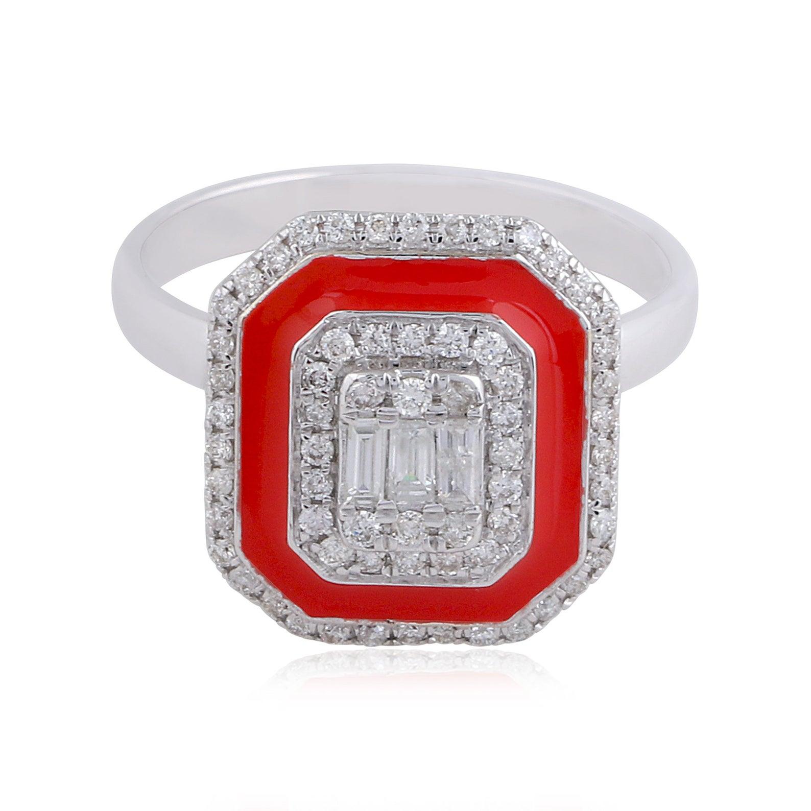 Bague en or 18 carats avec émail et diamant Neuf - En vente à Hoffman Estate, IL