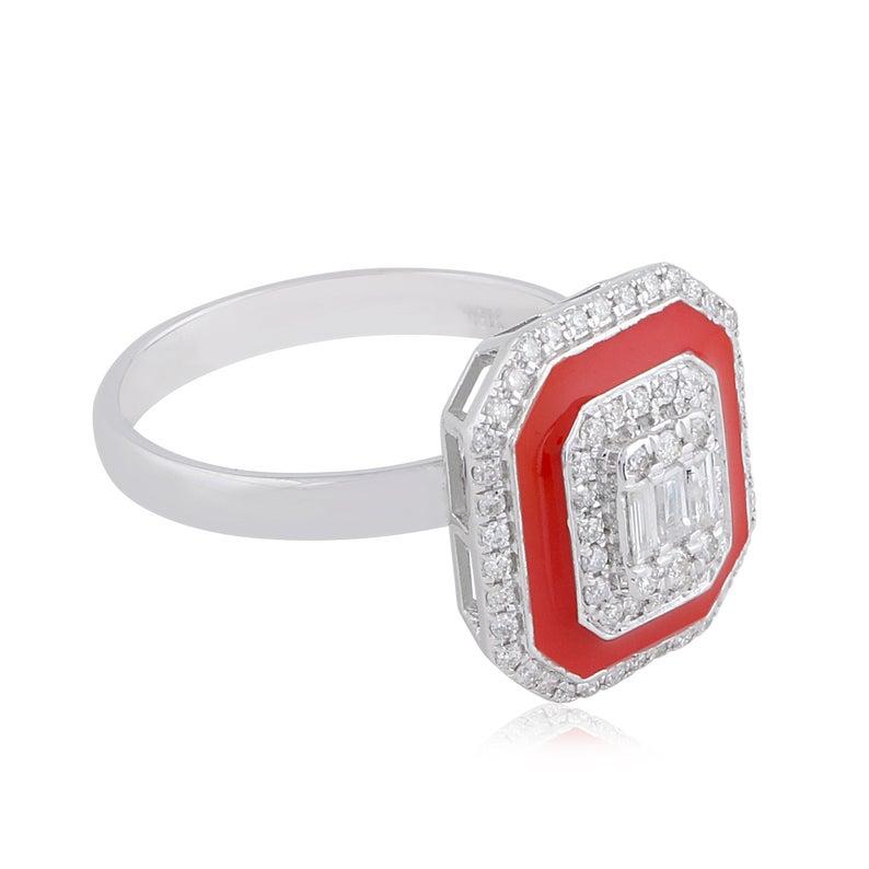 Women's Enamel Diamond 18 Karat Gold Ring For Sale