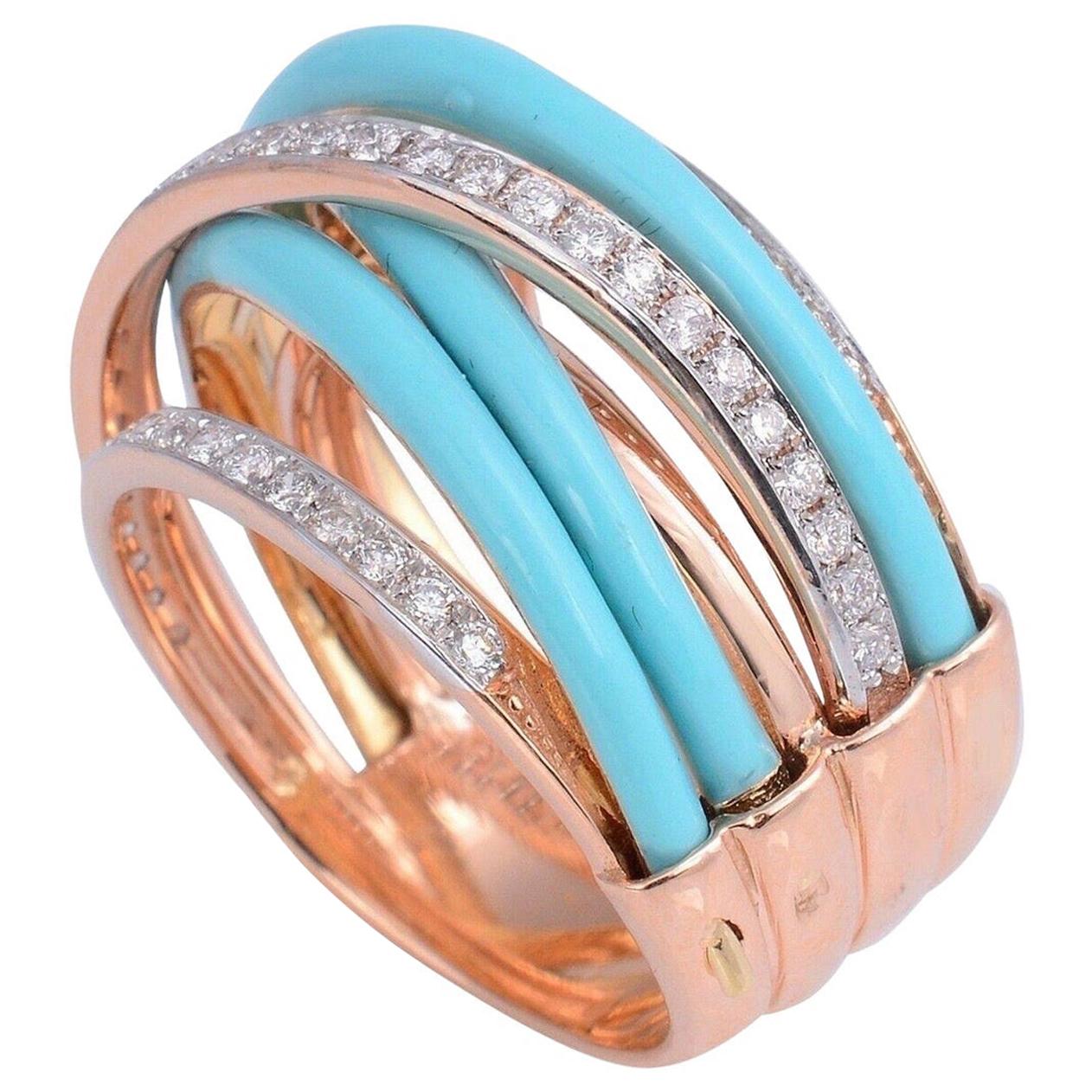 For Sale:  Enamel Diamond 18 Karat Gold Overlapping Ring