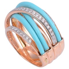 Enamel Diamond 18 Karat Gold Overlapping Ring