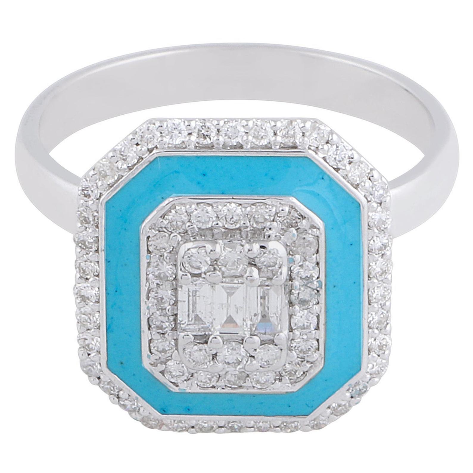 Enamel Diamond 18 Karat Gold Ring