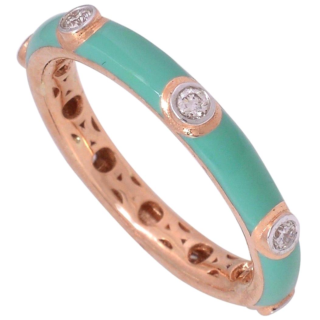 For Sale:  Enamel Diamond 18 Karat Gold Stack Ring