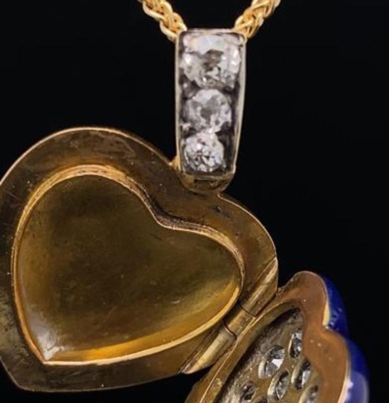 Women's Enamel Diamond 18 Karat Yellow Gold Locket Circa 1900