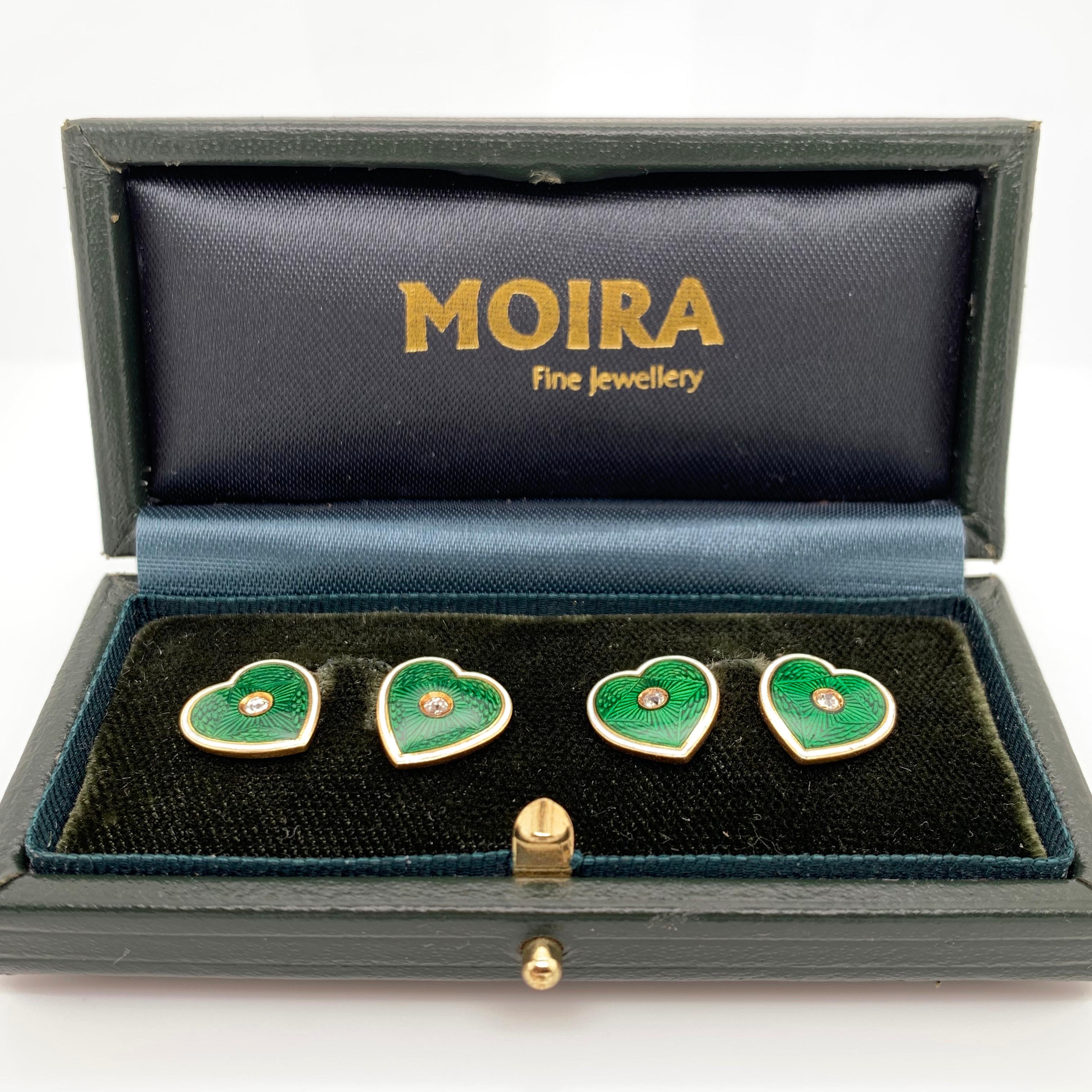 Enamel, Diamond and Gold Heart Cufflinks, circa 1915 In Good Condition In London, GB