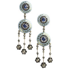 Enamel, Diamond and Sapphire Drop Earrings