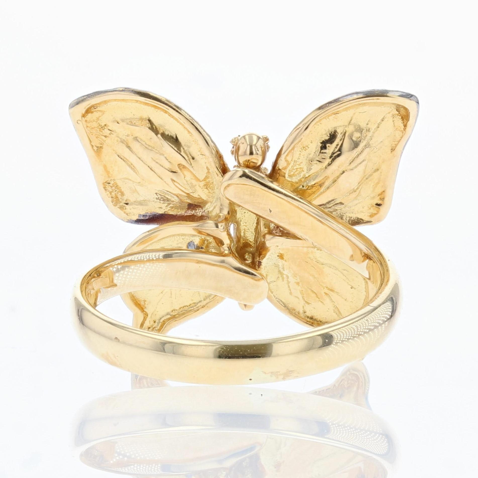 Enamel Diamond and Yellow Gold Butterfly Ring For Sale 4