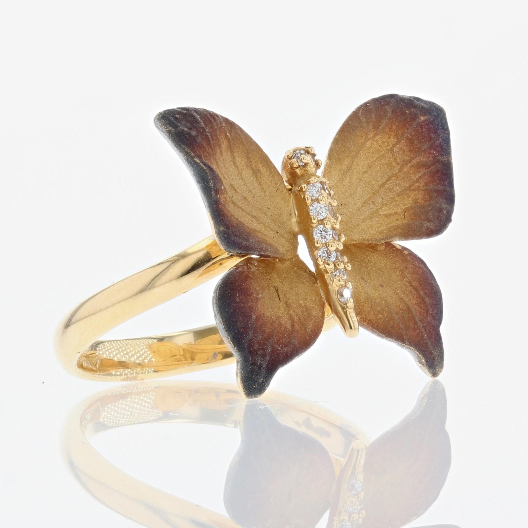 Enamel Diamond and Yellow Gold Butterfly Ring For Sale 5