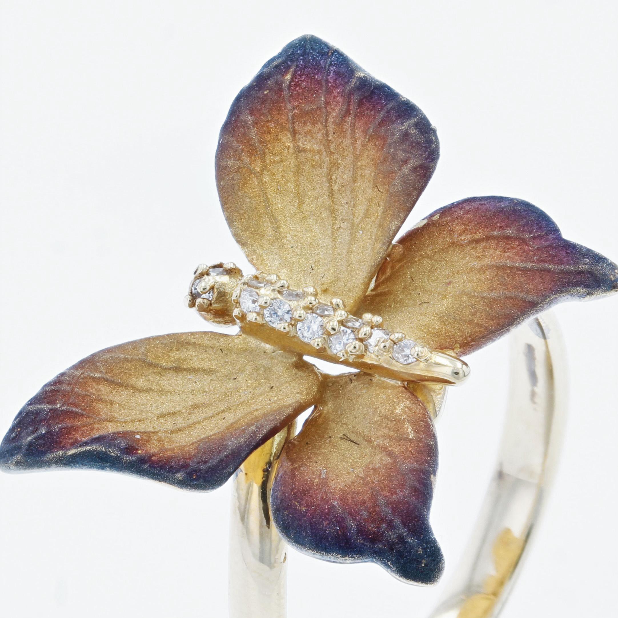 Bague papillon en émail, diamant et or jaune Neuf - En vente à Poitiers, FR