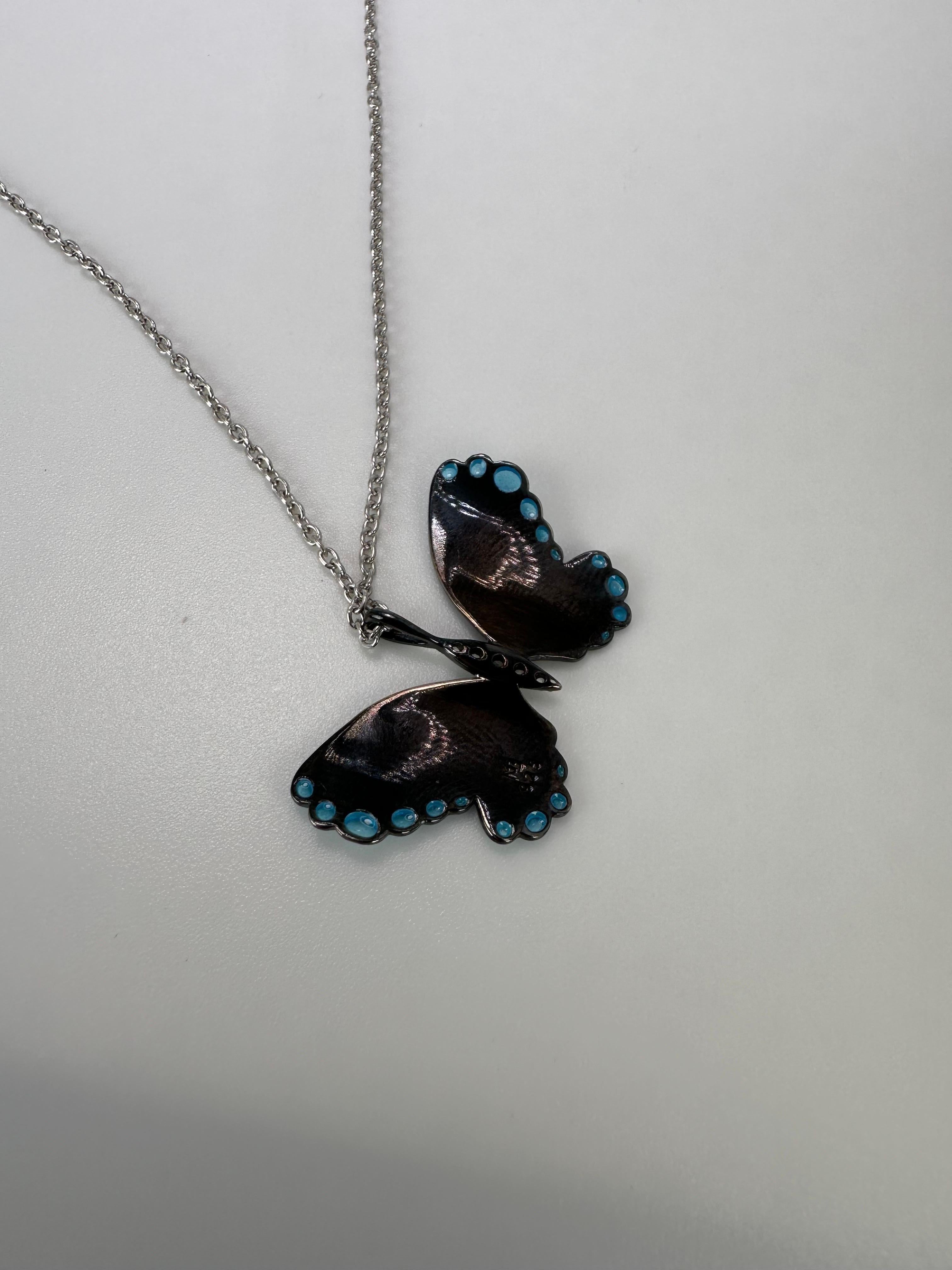 Women's or Men's Enamel diamond buttrfly pendant necklace RARE For Sale